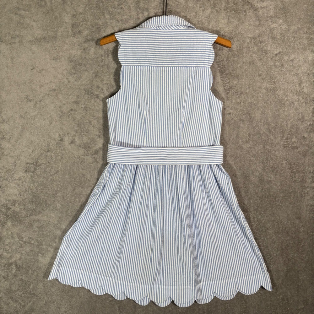 Vineyard Vines Blue and White Striped Sleeveless Shirt Dress with Pink Bow - Picture 2 of 15